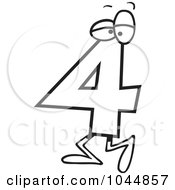 Royalty Free RF Clip Art Illustration Of A Cartoon Black And White Outline Design Of A Number Four 4 Character by toonaday