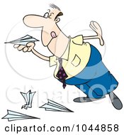 Cartoon Businessman Playing With Paper Planes