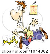 Royalty Free RF Clip Art Illustration Of A Cartoon Man Slipping On A Banana Peel On Friday The 13th by toonaday