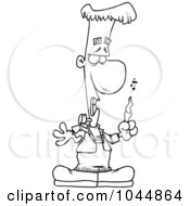 Royalty Free RF Clip Art Illustration Of A Cartoon Black And White Outline Design Of Frankenstein With A Burning Finger