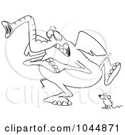 Royalty Free RF Clip Art Illustration Of A Cartoon Black And White Outline Design Of A Mouse Scaring An Elephant