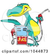 Cartoon Dinosaur Standing By A Gas Pump