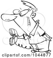 Poster, Art Print Of Cartoon Black And White Outline Design Of A Man Holding Out A Landline Phone