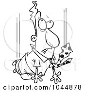 Poster, Art Print Of Cartoon Black And White Outline Design Of A Free Falling Businessman