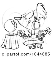 Royalty Free RF Clip Art Illustration Of A Cartoon Black And White Outline Design Of A Female Gypsy Fortune Teller by toonaday