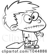 Royalty Free RF Clip Art Illustration Of A Cartoon Black And White Outline Design Of A Frankenstein Boy Trick Or Treating