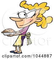 Cartoon Woman Holding Out A Fresh Pie