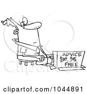 Royalty Free RF Clip Art Illustration Of A Cartoon Black And White Outline Design Of A Businessman Offering Free Advice