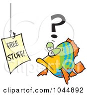 Royalty Free RF Clip Art Illustration Of A Cartoon Fish Staring At A Free Stuff Sign by toonaday