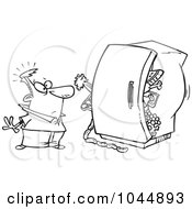 Poster, Art Print Of Cartoon Black And White Outline Design Of A Man Standing Before A Packed Refrigerator