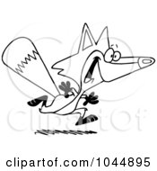 Poster, Art Print Of Cartoon Black And White Outline Design Of A Running Fox