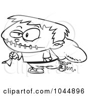 Royalty Free RF Clip Art Illustration Of A Cartoon Black And White Outline Design Of A Trick Or Treating Frankenstein Boy