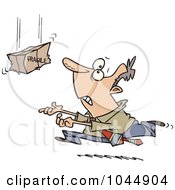 Royalty Free RF Clip Art Illustration Of A Cartoon Man Running To Catch A Fragile Package by toonaday