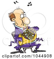 Poster, Art Print Of Cartoon Man Blowing Into A French Horn