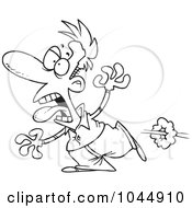 Poster, Art Print Of Cartoon Black And White Outline Design Of A Scared Man Running