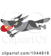Royalty Free RF Clip Art Illustration Of A Cartoon Dog Running With A Frisbee