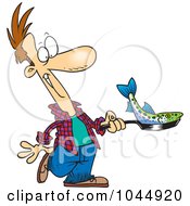 Cartoon Man Frying A Fish