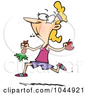 Poster, Art Print Of Cartoon Female Jogger Eating Her Fruits And Veggies
