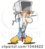 Royalty Free RF Clip Art Illustration Of A Cartoon Frustrated Businessman Throwing A Computer Monitor