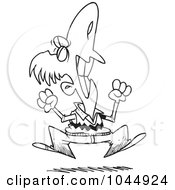 Poster, Art Print Of Cartoon Black And White Outline Design Of A Frustrated Man Jumping