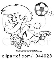 Royalty Free RF Clip Art Illustration Of A Cartoon Black And White Outline Design Of A Running Soccer Boy