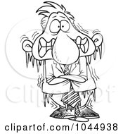 Royalty Free RF Clip Art Illustration Of A Cartoon Black And White Outline Design Of A Frozen Businessman