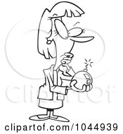 Royalty Free RF Clip Art Illustration Of A Cartoon Black And White Outline Design Of A Businesswoman Holding A Bomb