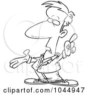 Cartoon Black And White Outline Design Of A Man Talking And Pointing