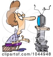 Royalty Free RF Clip Art Illustration Of A Cartoon Woman Watching Tv With Bare Furnishings by toonaday