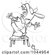 Royalty Free RF Clip Art Illustration Of A Cartoon Black And White Outline Design Of A Mouse Scaring A Businessman