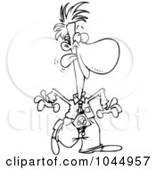 Royalty Free RF Clip Art Illustration Of A Cartoon Black And White Outline Design Of A Silly Businessman Walking