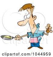Cartoon Man Wearing An Apron And Cooking Eggs