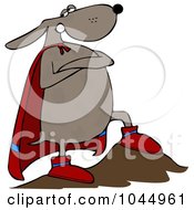 Royalty Free RF Clipart Illustration Of A Super Dog Hero With One Leg On A Boulder
