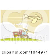 Royalty Free RF Clipart Illustration Of A Plane Flying Over A Train by xunantunich