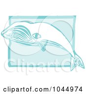 Poster, Art Print Of Blue Woodcut Style Design Of A Bowhead Whale