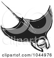 Royalty Free RF Clipart Illustration Of A Black And White Woodcut Style Manta Ray by xunantunich