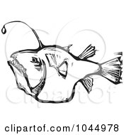 Poster, Art Print Of Black And White Woodcut Style Angler Fish