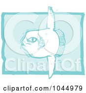 Blue Woodcut Style Design Of A Sunfish