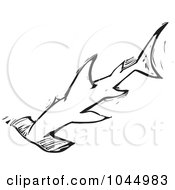 Black And White Woodcut Style Hammerhead Shark