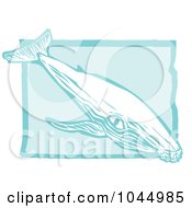 Blue Woodcut Style Design Of A Humpback Whale