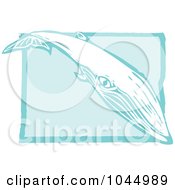 Poster, Art Print Of Blue Woodcut Style Design Of A Sei Whale