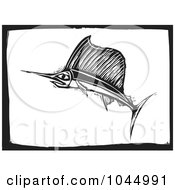 Royalty Free RF Clipart Illustration Of A Black And White Woodcut Styled Swordfish