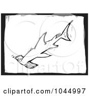 Royalty Free RF Clipart Illustration Of A Black And White Woodcut Styled Hammerhead Shark