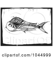 Royalty Free RF Clipart Illustration Of A Black And White Woodcut Styled Mahi Mahi Fish
