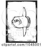 Black And White Woodcut Styled Sunfish