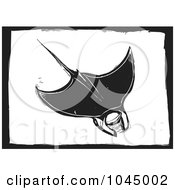 Royalty Free RF Clipart Illustration Of A Black And White Woodcut Styled Manta Ray by xunantunich