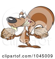 Royalty Free RF Clip Art Illustration Of A Cartoon Squirrel Holding Two Nuts