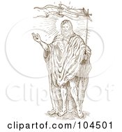 Brown Sketch Of Jesus Christ With A Flag