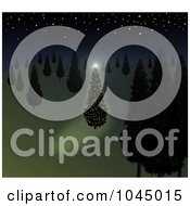 Royalty Free RF Clip Art Illustration Of A Christmas Tree Glowing In A Dark Forest On A Starry Night