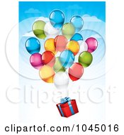Poster, Art Print Of Helium Party Balloons Floating A Birthday Gift In The Sky